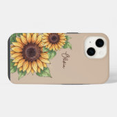 Custom Name Watercolor Sunflower Rustic iPhone Hülle (Rückseite (Horizontal))