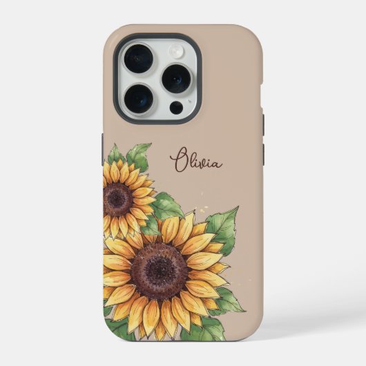 Custom Name Watercolor Sunflower Rustic iPhone Hülle (Rückseite)