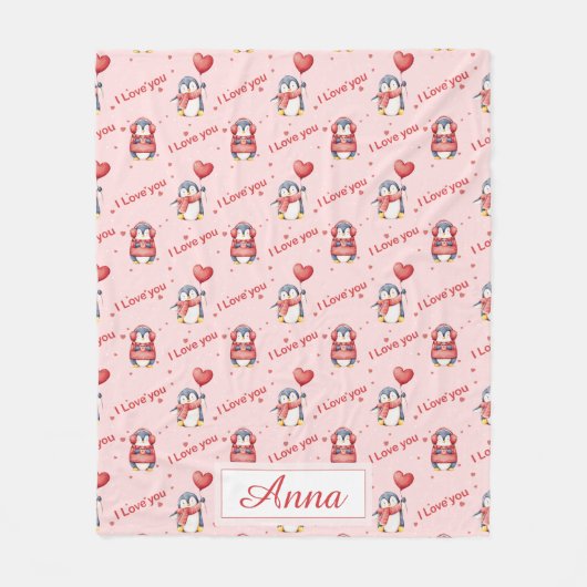 Custom Name Whimsical Penguin Kids Fleece Blanket (Vorderseite)