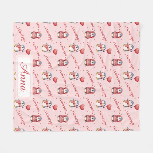 Custom Name Whimsical Penguin Kids Fleece Blanket (Vorderseite (Horizontal))
