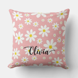 Custom Name White Floral Background Throw Pillow Kissen