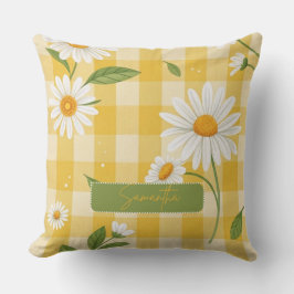Custom Name White Floral Yellow Background Kissen