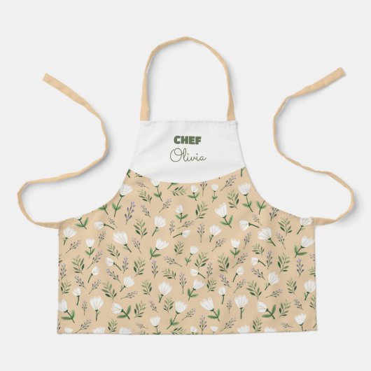 Custom Name & White Florals Schürze (Vorderseite)