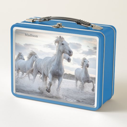 Custom Name White Horses Metall Brotdose (Vorderseite)