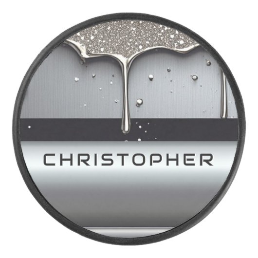 Custom Name With Dripping Liquid Metal Eishockey Puck (Vorderseite)