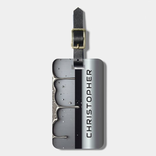 Custom Name With Dripping Liquid Metal Gepäckanhänger (Vorderseite vertikal)
