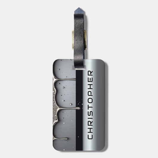 Custom Name With Dripping Liquid Metal Gepäckanhänger (Rückseite vertikal)