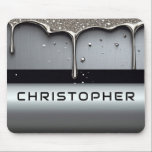 Custom Name With Dripping Liquid Metal Mousepad<br><div class="desc">Polished chrome nameplate reading NAME with dripping liquid metal and strong reflective highlights. Embossed 3D typography on a sleek dark background evokes luxury,  modern branding,  industrial design and custom identity.</div>