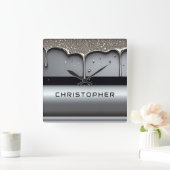 Custom Name With Dripping Liquid Metal Quadratische Wanduhr (Zuhause)