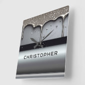 Custom Name With Dripping Liquid Metal Quadratische Wanduhr (Winkel)