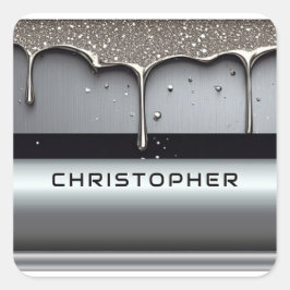 Custom Name With Dripping Liquid Metal Quadratischer Aufkleber