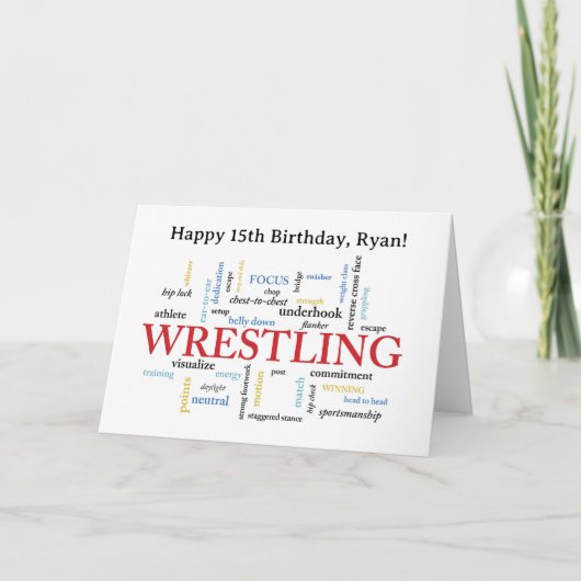 Custom Name Wrestling Birthday Word Cloud Karte (Vorderseite)