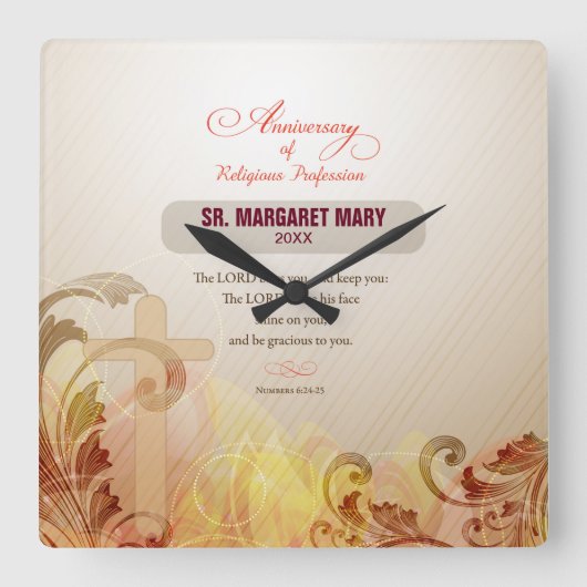 Custom Name & Year Nun, 60th Anniversary Religious Quadratische Wanduhr (Vorderseite)
