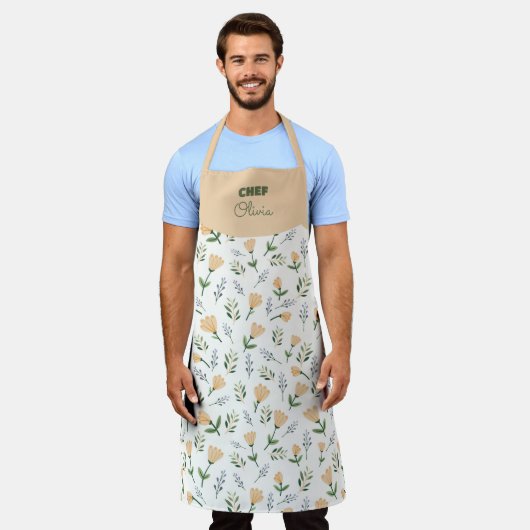 Custom Name Yellow Floral Schürze (Getragen)