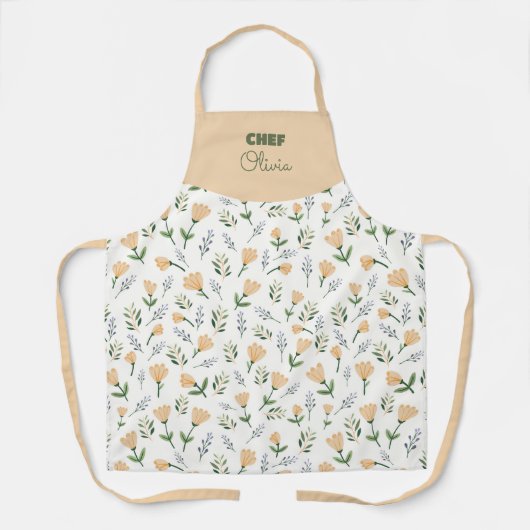 Custom Name Yellow Floral Schürze (Vorderseite)