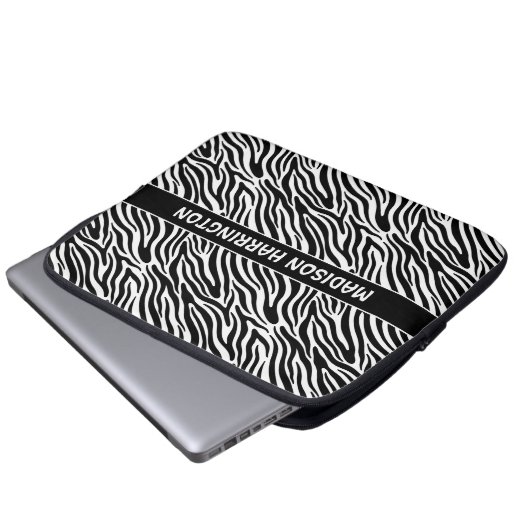 Custom Name Zebra Pattern Laptopschutzhülle (Vorne Knopf)