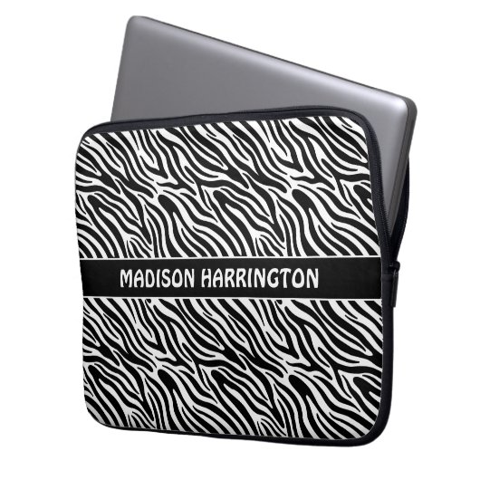 Custom Name Zebra Pattern Laptopschutzhülle (Vorderseite Links)