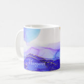 Custom Named Violet Blue Orange Alcohol Ink Art Kaffeetasse (Vorderseite Links)