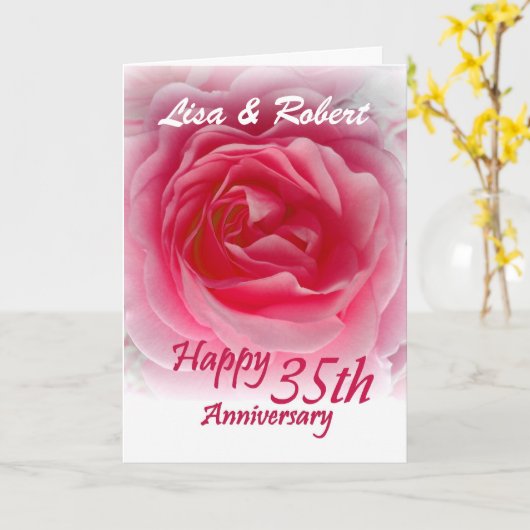 CUSTOM NAMES - 35th Anniversary with Pink Rose Karte (Gelbe Blume)