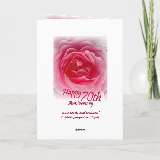 CUSTOM NAMES - 70th Anniversary with Pink Rose Karte (Rückseite)