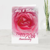 CUSTOM NAMES - 70th Anniversary with Pink Rose Karte (Vorderseite)