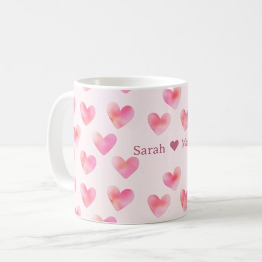 Custom Names Romantic Pink Love Design -  Kaffeetasse (Vorderseite Links)