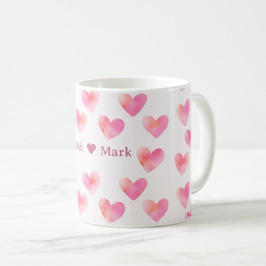 Custom Names Romantic Pink Love Design - Kaffeetasse (VorderseiteRechts)