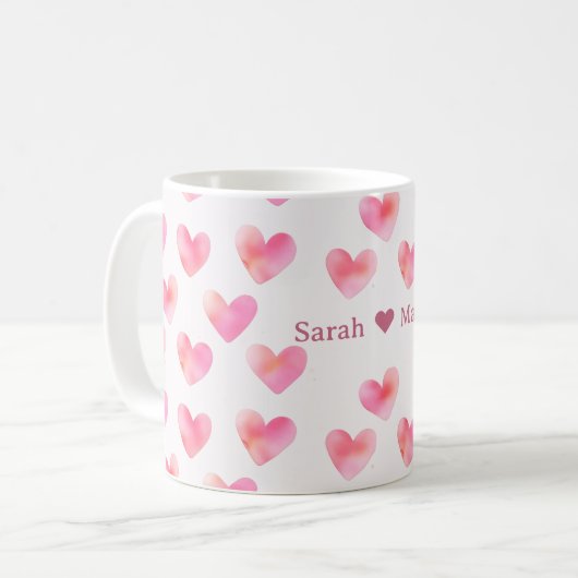 Custom Names Romantic Pink Love Design -  Kaffeetasse (Vorderseite Links)