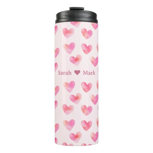 Custom Names Romantic Pink Love Design -  Thermosbecher (Vorderseite)