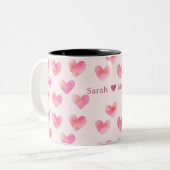 Custom Names Romantic Pink Love Design -  Zweifarbige Tasse (Vorderseite Links)