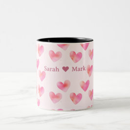 Custom Names Romantic Pink Love Design -  Zweifarbige Tasse