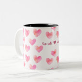 Custom Names Romantic Pink Love Design -  Zweifarbige Tasse (Vorderseite Links)