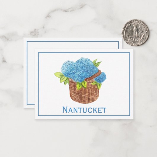 Custom Nantucket Basket Blue Hydrangeas Vielen Dan Mitteilungskarte (Vorderseite/Rückseite Beispiel)
