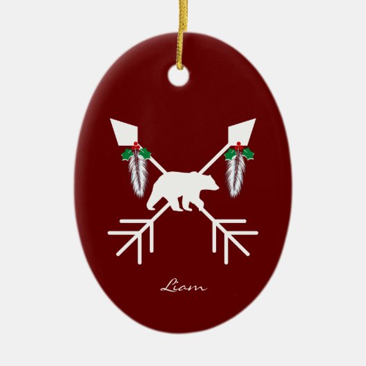 Custom Native American Bären Weihnachtsdekoratione Keramik Ornament (Vorne)