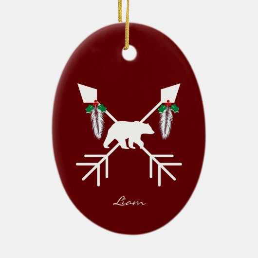 Custom Native American Bären Weihnachtsdekoratione Keramik Ornament (Hinten)