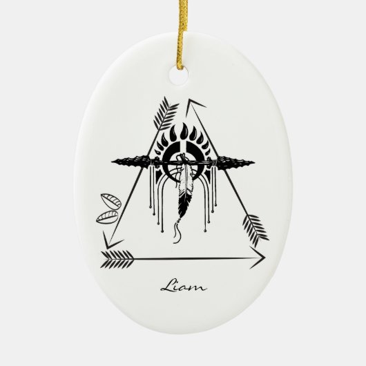 Custom Native American Lance Weihnachtsdekoratione Keramik Ornament (Vorne)