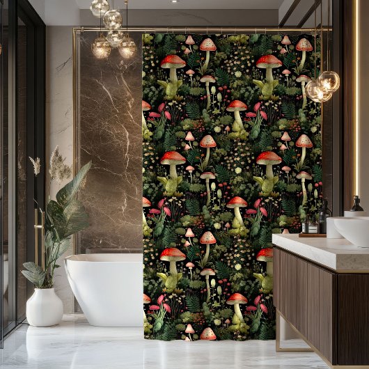 Custom Nature Shower Curtain Mushrooms & Moss Duschvorhang