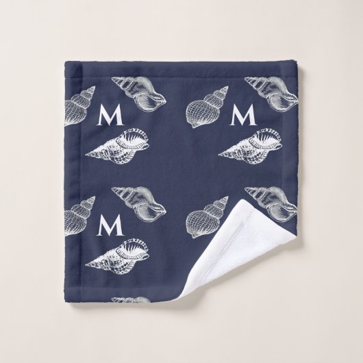 Custom Nauavy Blue Seashell Beach House Badhandtuch Set (Waschlappen)