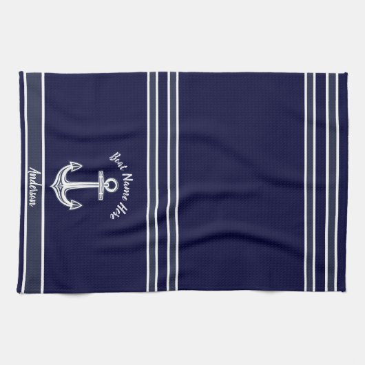 Custom Nauchor Bad Dark Navy Blue Geschirrtuch (Horizontal)