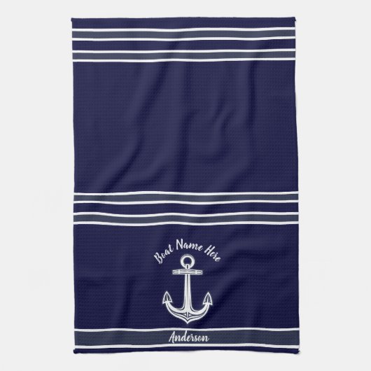 Custom Nauchor Bad Dark Navy Blue Geschirrtuch (Vertikal)