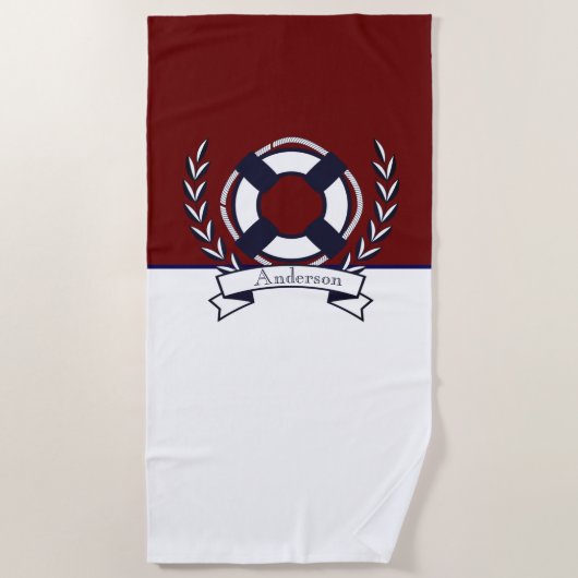 Custom Nauchor Badezimmer Burgundy Navy Blue Strandtuch (Vorderseite)