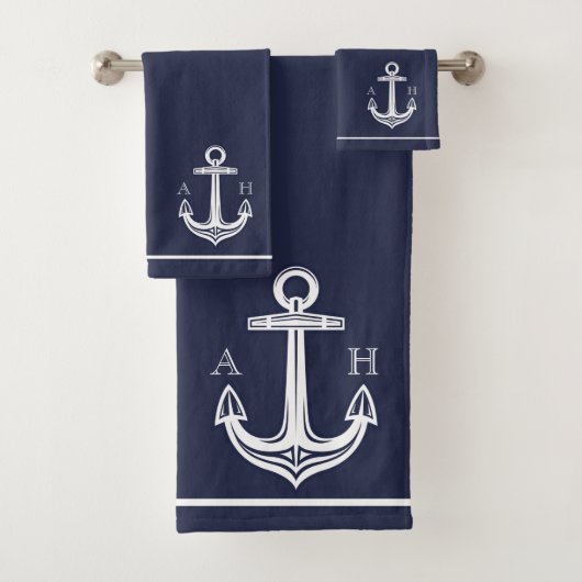 Custom Nauchor Badezimmer Navy Blue White Badhandtuch Set (Insitu)