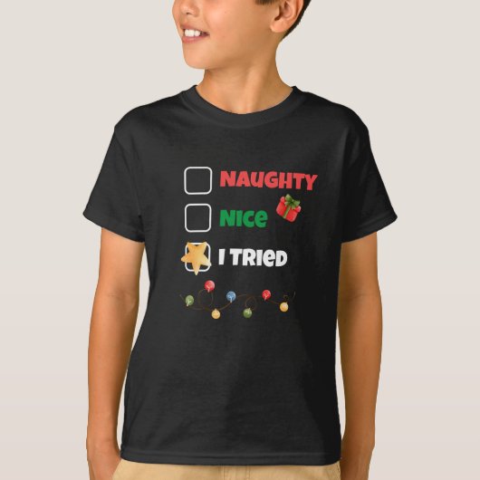 Custom Naughty Nice Ich versuchte Weihnachtsliste T-Shirt (Vorderseite)