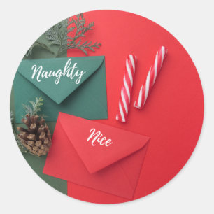 Custom Naughty oder Nice Candy Canes Weihnachten Runder Aufkleber