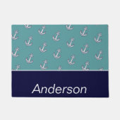 Custom Nautic Anchor Aquamarin Navy Blue Fußmatte (Vorderseite)
