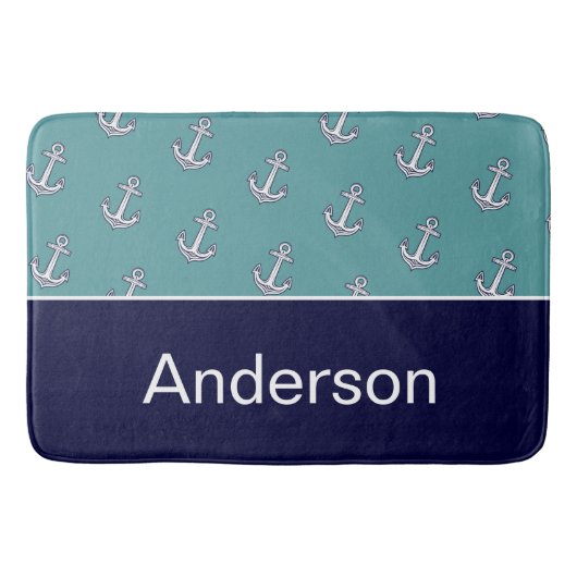 Custom Nautic Anchor Bad Aquamarin Navy Blue Bat Badematte (Vorderseite)