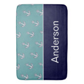 Custom Nautic Anchor Bad Aquamarin Navy Blue Bat Badematte (Vorderseite Vertikal)