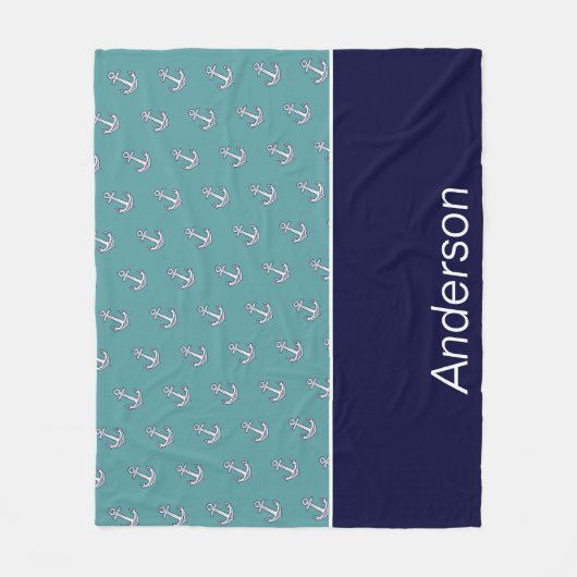 Custom Nautic Anchor Bad Aquamarin Navy Blue Fleecedecke (Vorderseite)