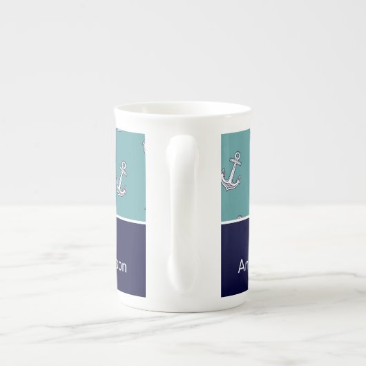 Custom Nautic Anchor Bad Aquamarin Navy Blue Porzellantasse (Rückseite)