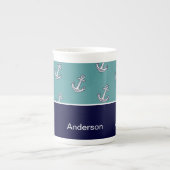 Custom Nautic Anchor Bad Aquamarin Navy Blue Porzellantasse (Vorderseite)